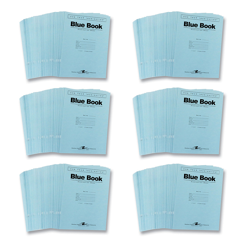 Roaring Spring Examination Blue Book, Wide/Legal Rule, Blue Cover, (10) 11 x 8.5 Sheets, 300/Carton (77518CS)