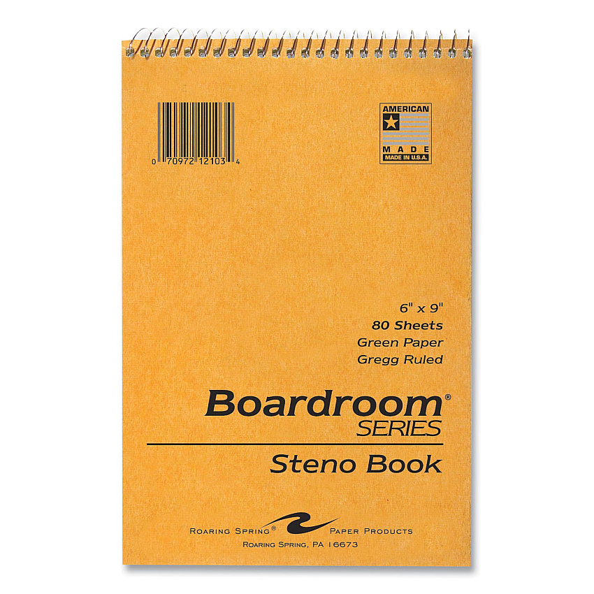 Roaring Spring Boardroom Series Steno Pad, Gregg Ruled, Brown Cover, 80 Green 6 x 9 Sheets, 72 Pads/Carton (12103CS)