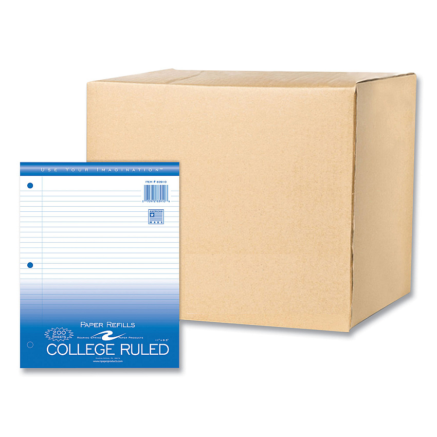 Roaring Spring Loose Leaf Paper, 8.5 x 11, 3-Hole Punched, College Rule, White, 200 Sheets/Pack, 24 Packs/Carton (83910CS)