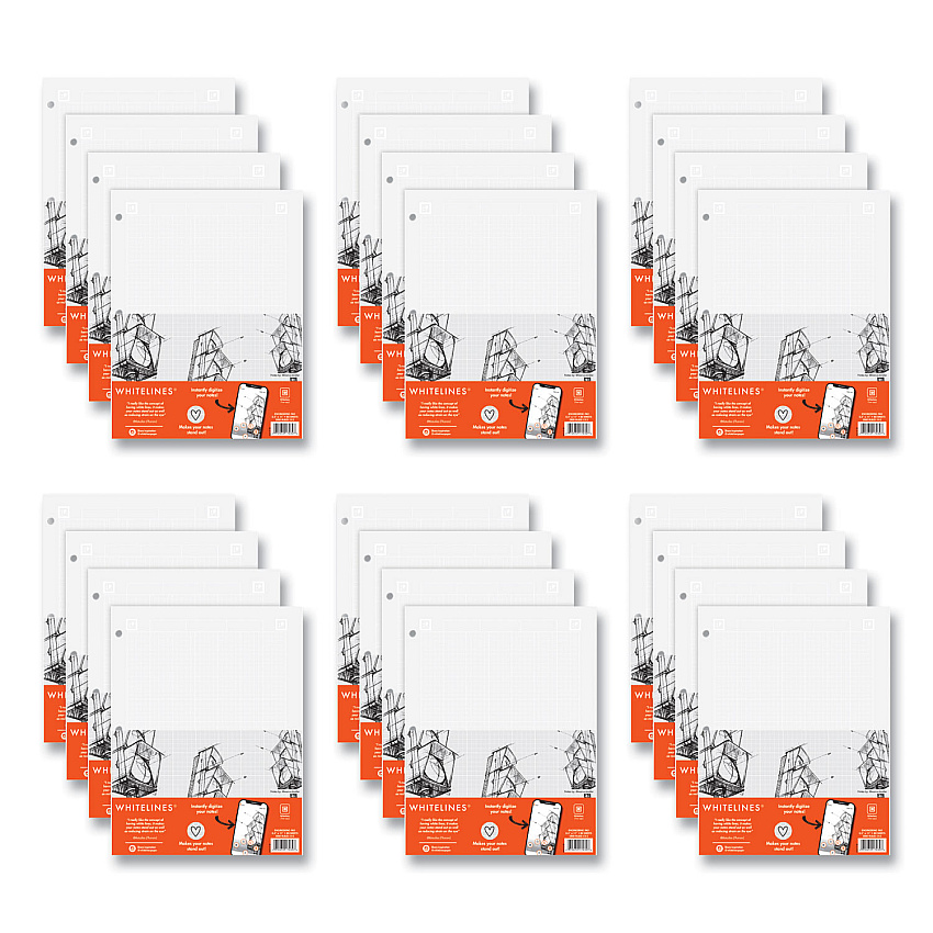 Roaring Spring Whitelines Engineering Pad, 5 sq/in Quadrille Rule, 80 Gray 8.5 x 11 Sheets, 24/Carton (17030CS)