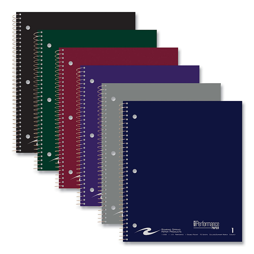 Roaring Spring Subject Wirebound Notebook, 1-Subject, Medium/College Rule, Assorted Cover, (80) 11 x 9 Sheets, 24/Carton (11299CS)