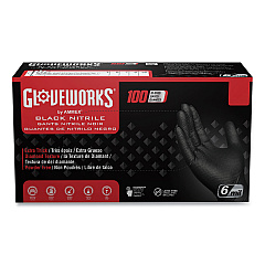 GloveWorks by AMMEX Heavy-Duty Industrial Nitrile Gloves, Powder-Free, 6 mil, Medium, Black, 100 Gloves/Box, 10 Boxes/Carton (GWBN44100)