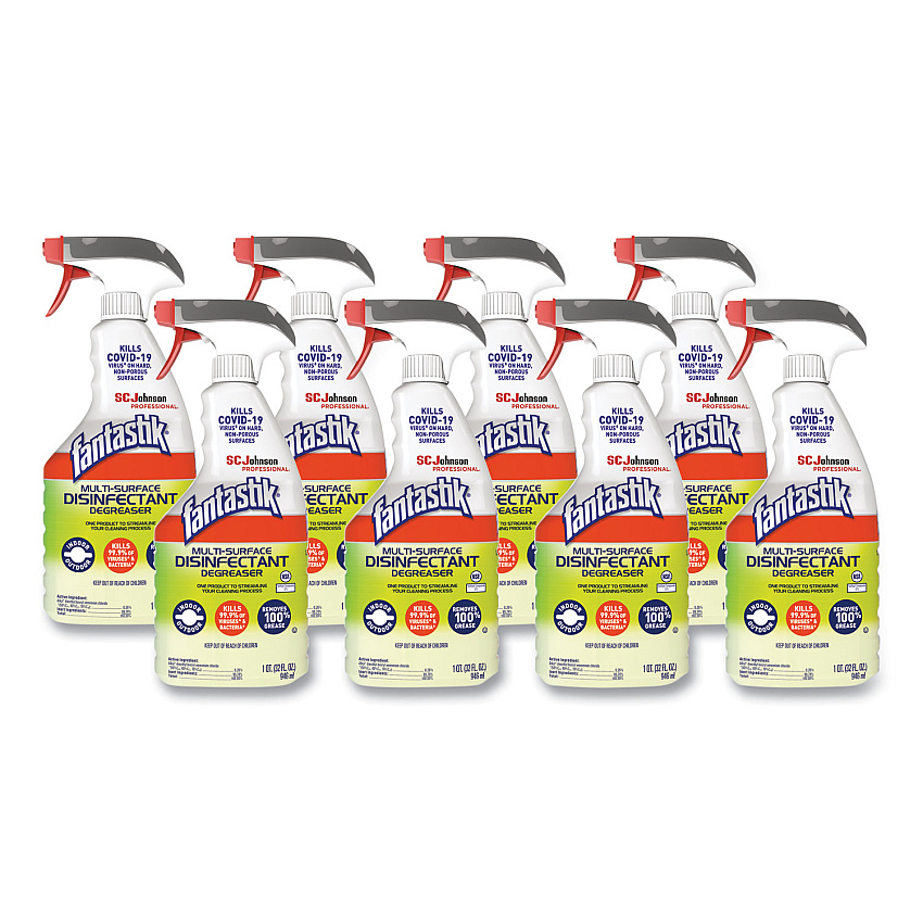 Fantastik Multi-Surface Disinfectant Degreaser, Herbal, 32 oz Spray Bottle, 8/Carton (311836)