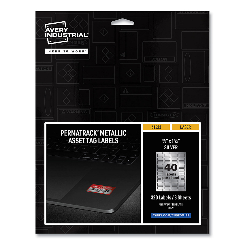 Avery PermaTrack Metallic Asset Tag Labels, Laser Printers, 0.75 x 1.5, Metallic Silver, 40/Sheet, 8