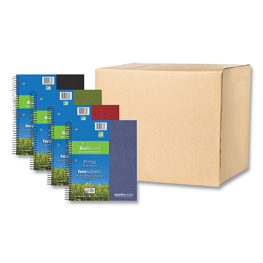 Roaring Spring Earthtones BioBased 2 Subject Notebook, Medium/College Rule, Randomly Assorted Covers, (100) 11 x 9 Sheets, 24/Carton (13364CS)
