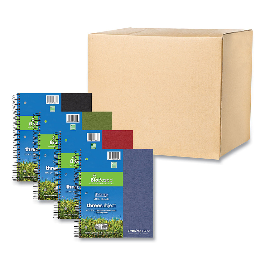 Roaring Spring Earthtones BioBased 3 Subject Notebook, Medium/College Rule, Randomly Assorted Covers, (120) 11 x 9 Sheets, 24/Carton (13365CS)