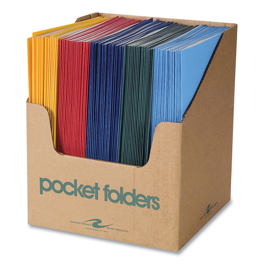 Roaring Spring Pocket Folder, 0.5" Capacity, 11 x 8.5, Assorted Colors, 100/Carton (50200CS)