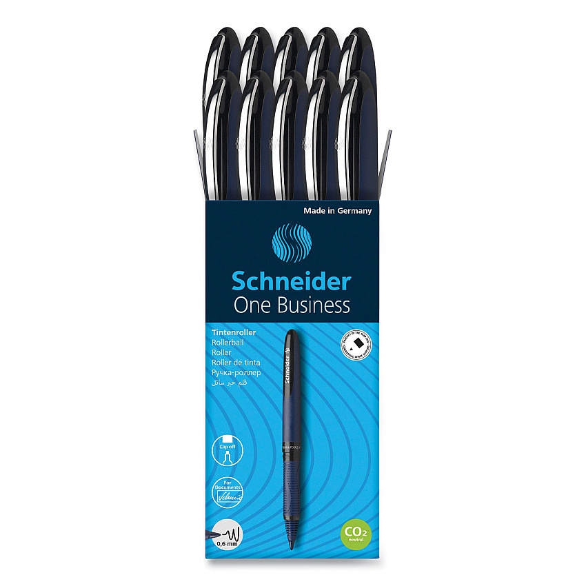 Schneider One Business Rollerball Pen, Stick, Fine 0.6 mm, Black Ink, Dark Blue/Black Barrel, 10/Box (183001)