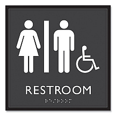 Headline ADA Sign, Unisex Accessible Restroom, Plastic, 8 x 8, Clear/White (66911)