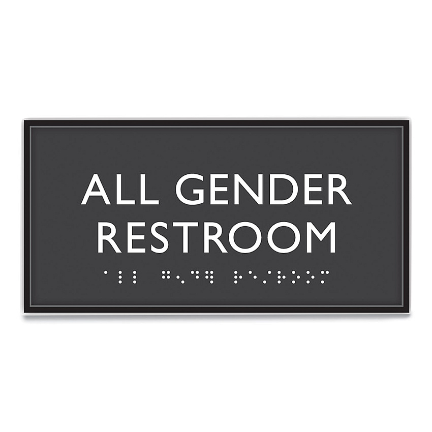 Headline ADA Sign, All Gender Restroom, Plastic, 4 x 4, Clear/White (69920)