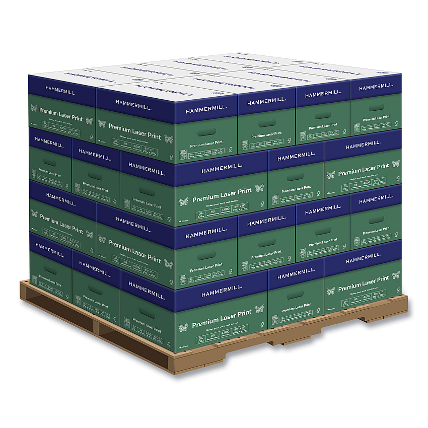Hammermill Premium Laser Print Paper, 98 Bright, 28 lb Bond Weight, 8.5 x 11, White, 500/Ream, 8 Reams/Carton, 32 Cartons/Pallet (125534PLT)