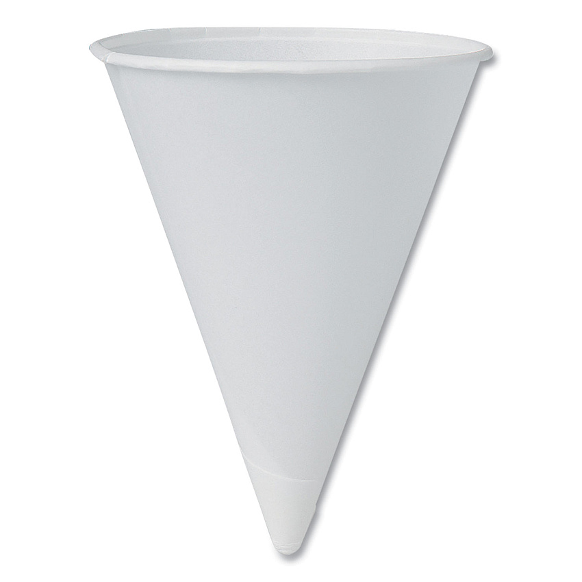 Dart Cone Water Cups, Paper, 4 oz, Rolled Rim, White, 200/Bag, 25 Bags/Carton (4R2050)