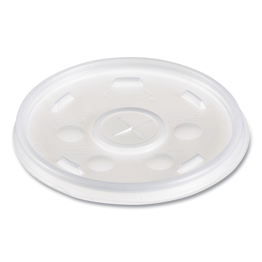 Dart Plastic Lids for Foam Cups, Bowls and Containers, Flat with Straw Slot, Fits 6-14 oz, Translucent, 1,000/Carton (12SL)