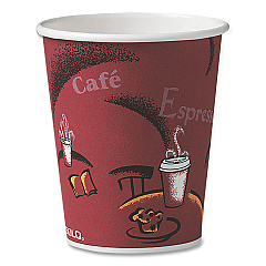 Dart Solo Paper Hot Drink Cups in Bistro Design, 10 oz, Maroon, 50/Pack (370SIPK)