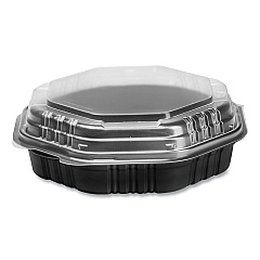 Dart OctaView Hinged-Lid Hot Food Containers, 31 oz, 9.55 x 9.1 x 3, Black/Clear, 100/Carton (809011PP94)