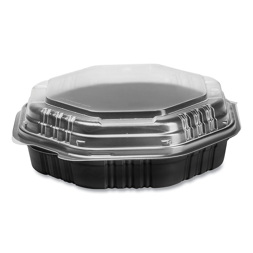 Dart OctaView Hinged-Lid Hot Food Containers, 31 oz, 9.55 x 9.1 x 3, Black/Clear, 100/Carton (809011PP94)