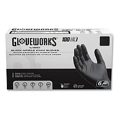 GloveWorks by AMMEX Nitrile Exam Gloves, Powder-Free, 6 mil, Large, Black, 100 Gloves/Box, 10 Boxes/Carton (GWBEN46100CT)