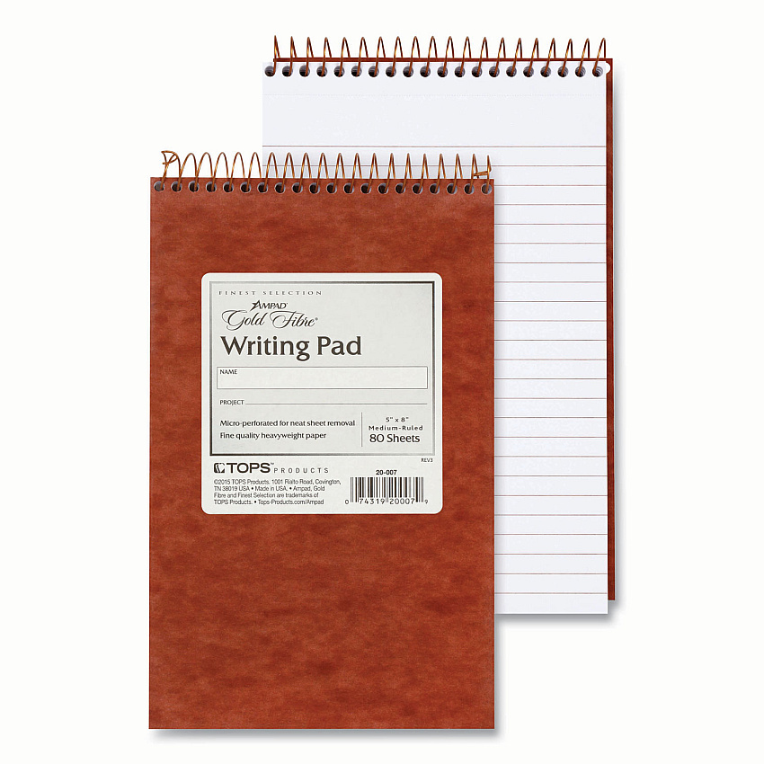 Ampad Gold Fibre Retro Wirebound Writing Pads, Medium/College Rule, Red Cover, 80 Antique Ivory 5 x 8 Sheets (20007)