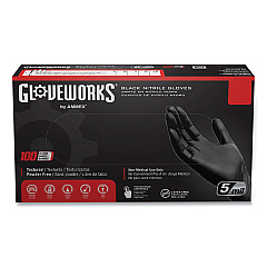GloveWorks by AMMEX Industrial Nitrile Gloves, Powder-Free, 5 mil, X-Large, Black, 100 Gloves/Box, 10 Boxes/Carton (GPNB48100)