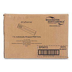Ecosense Renewable Plant Starch Cutlery, Individually Wrapped, Fork, 7", 750/carton