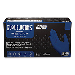GloveWorks by AMMEX Heavy-Duty Industrial Nitrile Gloves, Powder-Free, Large, 6 mil Thick, 9.5" Long, Royal Blue, 100/Box, 10 Boxes/Carton (GWRBN46100)