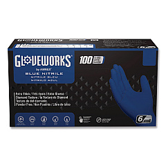 GloveWorks by AMMEX Heavy-Duty Industrial Nitrile Gloves, Powder-Free, XX-Large, 6 mil Thick, 9.5" Long, Royal Blue, 100/Box, 10 Boxes/Carton (GWRBN49100)