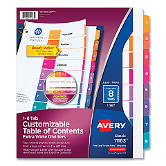 Avery Customizable TOC Ready Index Multicolor Dividers, 8-Tab, Letter (11163)