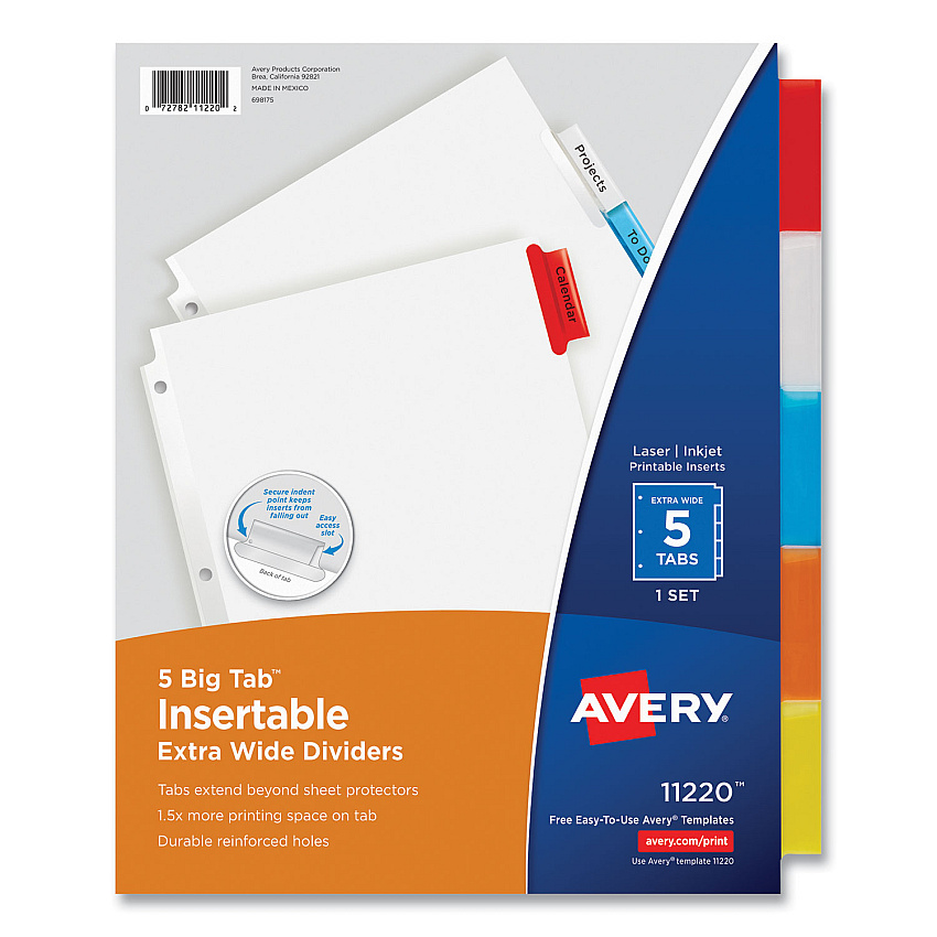 Avery Insertable Big Tab Dividers, 5-Tab, 11 1/8 x 9 1/4 (11220)