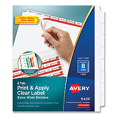 Avery Print and Apply Index Maker Clear Label Dividers, 8 White Tabs, Letter (11439)