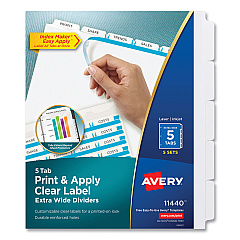 Avery Print and Apply Index Maker Clear Label Dividers, 5 White Tabs, Letter, 5 Sets (11440)