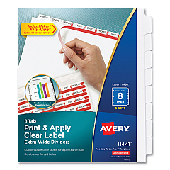 Avery Print and Apply Index Maker Clear Label Dividers, 8 White Tabs, Letter, 5 Sets (11441)
