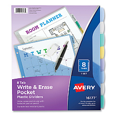 Avery Write and Erase Durable Plastic Dividers with Pocket, 3-Hold Punched, 8-Tab, 11.13 x 9.25, Assorted, 1 Set (16177)