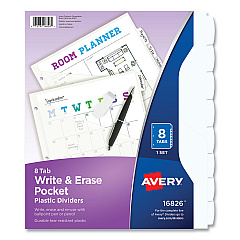 Avery Write and Erase Durable Plastic Dividers with Pocket, 8-Tab, 11.13 x 9.25, White, 1 Set (16826)