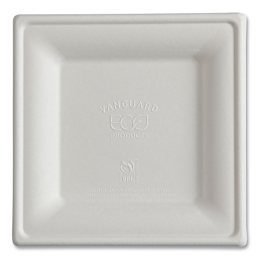 Eco-Products Vanguard Renewable and Compostable Sugarcane Plates, 6 x 6, White, 500/Carton (EPP021NFA)
