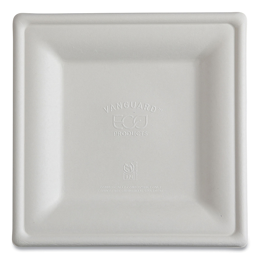 Eco-Products Vanguard Renewable and Compostable Sugarcane Plates, 10 x 10, White, 250/Carton (EPP023NFA)