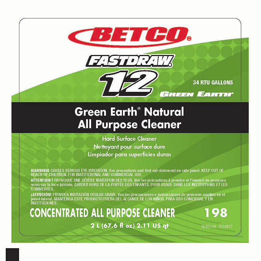 Betco Green Earth Natural All Purpose Cleaner, Clean Scent, 2 L Bottle, 4/Carton (1984700)