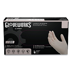 GloveWorks by AMMEX Latex Disposable Gloves, Powder-Free, 4 mil, Medium, Ivory, 100 Gloves/Box, 10 Boxes/Carton (TLF44100)