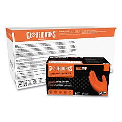 GloveWorks by AMMEX Heavy-Duty Industrial Nitrile Gloves, Powder-Free, 8 mil, X-Large, Orange, 100 Gloves/Box, 10 Boxes/Carton (GWON48100CT)