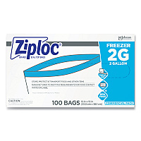 Ziploc Double Zipper Freezer Bags, 2 gal, 2.7 mil, 13" x 15.5", Clear, 100/Carton (682254)