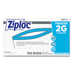 Ziploc Double Zipper Freezer Bags, 2 gal, 2.7 mil, 13" x 15.5", Clear, 100/Carton (682254)