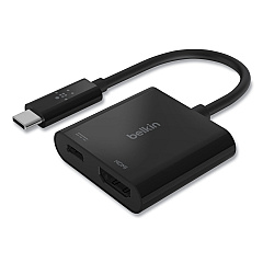Belkin USB-C to HDMI + Charge Adapter, HDMI; USB-C(F); USB-C(M), 2.53", Black (AVC002BKBL)