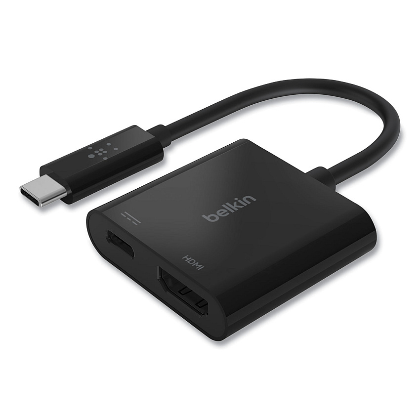 Belkin USB-C to HDMI + Charge Adapter, HDMI; USB-C(F); USB-C(M), 2.53", Black (AVC002BKBL)