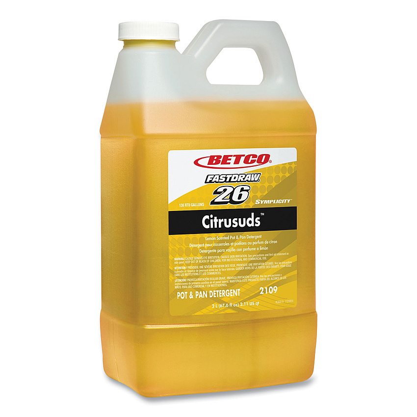 Betco Symplicity Citrusuds Manual Dishwashing Detergent, Lemon Scent, 67.6 oz Bottle, 4/Carton (21094700)