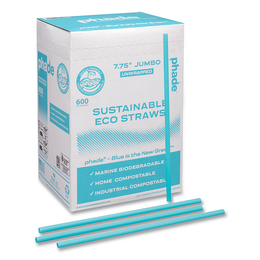 phade Marine Biodegradable Straws, 7.75", Ocean Blue, 6,000/Carton (511203)