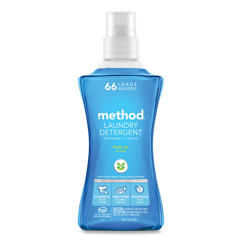 Method Laundry Detergent, Fresh Air Scent, 53.5 oz Bottle, 4/Carton (318025)