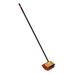 O-Cedar Commercial Bi-Level Floor Scrub Brush, Red Polypropylene Bristles, 10" Brush, 54" Black Metal Handle, 6/Carton (CB066155)