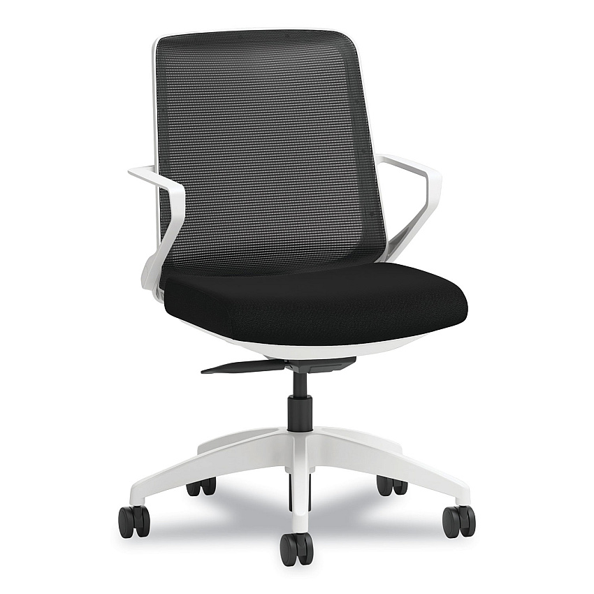 HON Cliq Office Chair, Supports Up to 300 lb, 17" to 22" Seat Height, Black Seat, Black Back, White Base (CLQIMCU10DW)