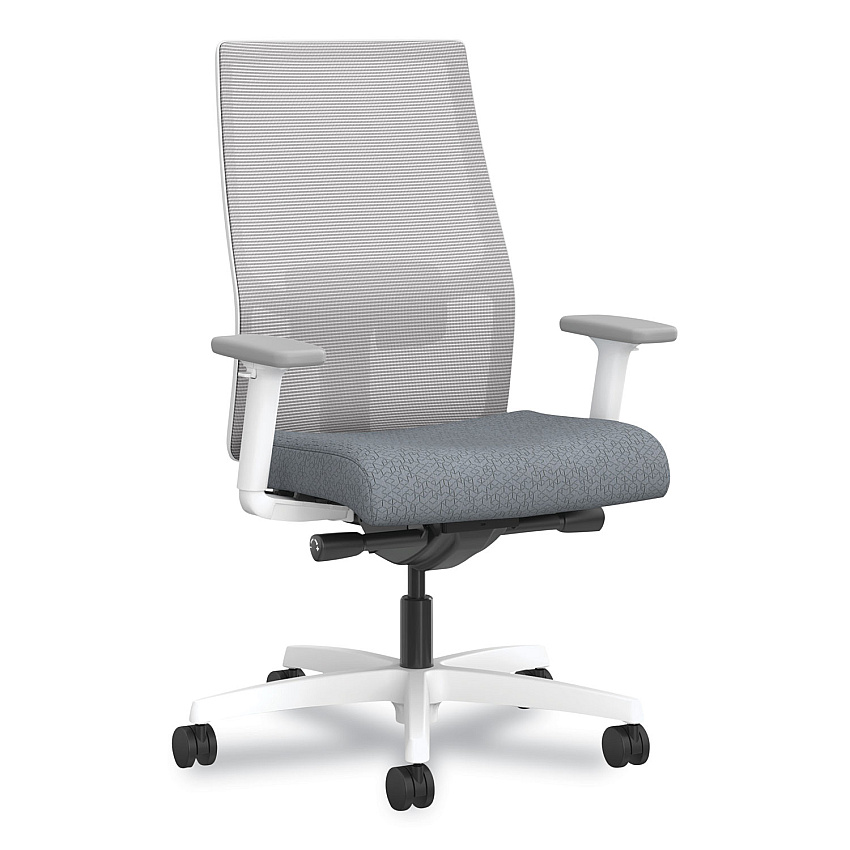 HON Ignition 2.0 4-Way Stretch Mid-Back Task Chair, Orange Adjustable Lumbar Support, Basalt Seat, Fog Back, White Base (I2MM2AFA25MX)