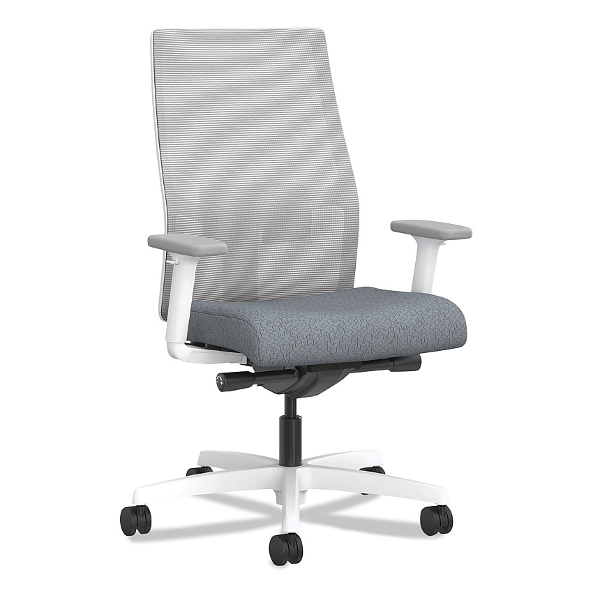 HON Ignition 2.0 4-Way Stretch Mid-Back Mesh Task Chair, Gray Adjustable Lumbar Support, Basalt Seat, Fog Back, White Base (I2MM2AFA25TX)