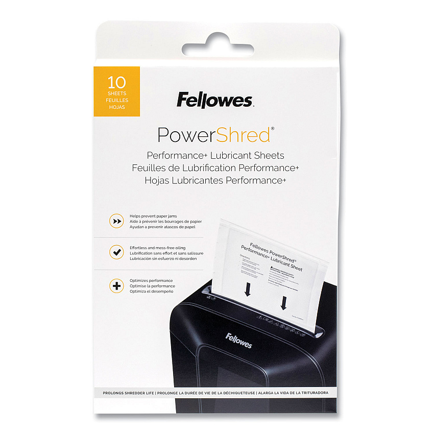 Fellowes Powershred Performance+ Lubricant Sheets, 8.5 x 6, 10/Pack (4015501)